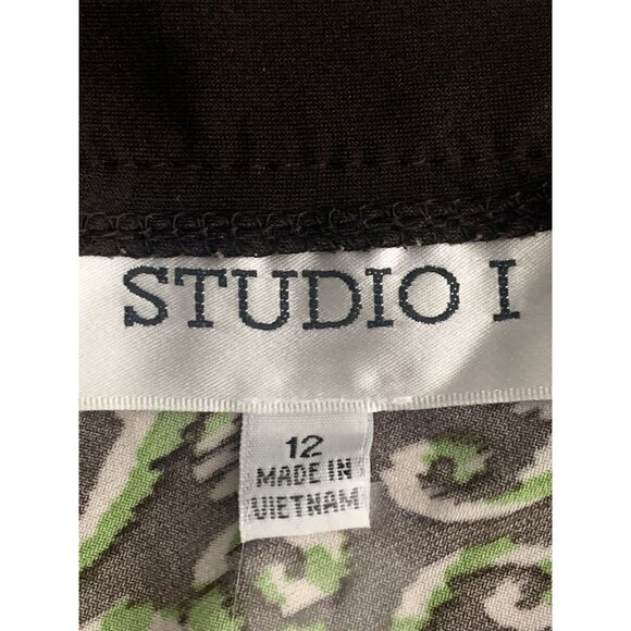 Studio I Womens Green & Black Geometric Print Short Sleeve Dress Size 12 - Picture 6 of 8